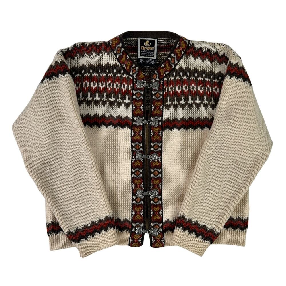 Vintage Nesjar Norway 100% Wool Lusekofte Knit Cardigan Women's Sz XXS